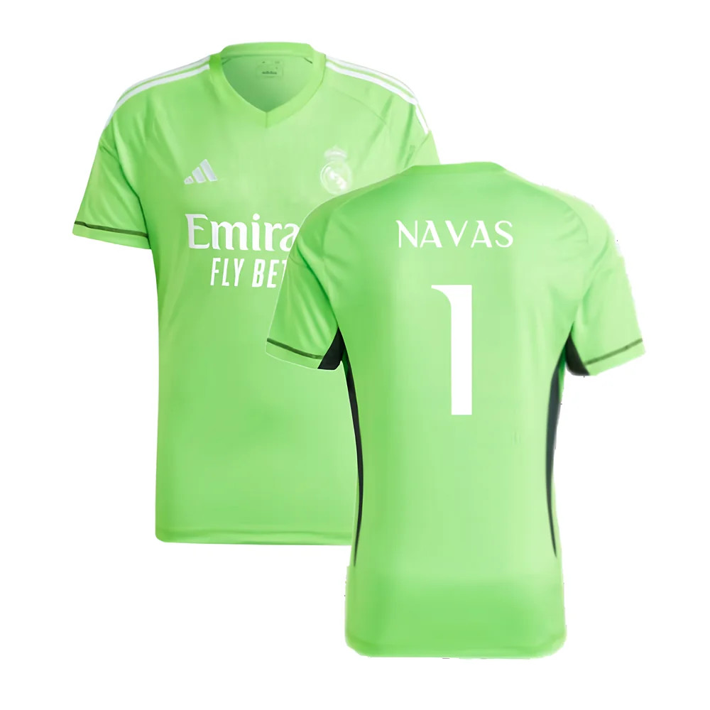 '23-'24 Real Madrid Home Goalkeeper Shirt (Solar ) (Navas 1) Polyester Keylor Navas Made By: Adidas Men's Green Xxl