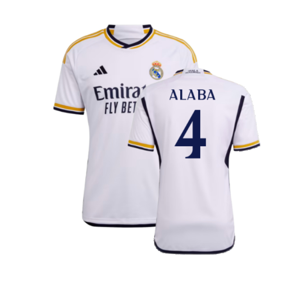 '23-'24 Real Madrid Home Shirt (Alaba 4) Polyester Made By: Adidas Men's White Xxl