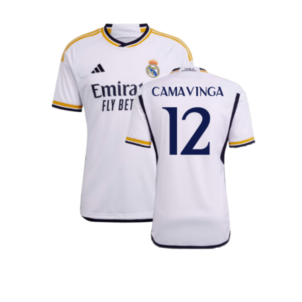 '23-'24 Real Madrid Home Shirt (Camavinga 12) Polyester Eduardo Carnavinga Made By: Adidas Men's White 3XL