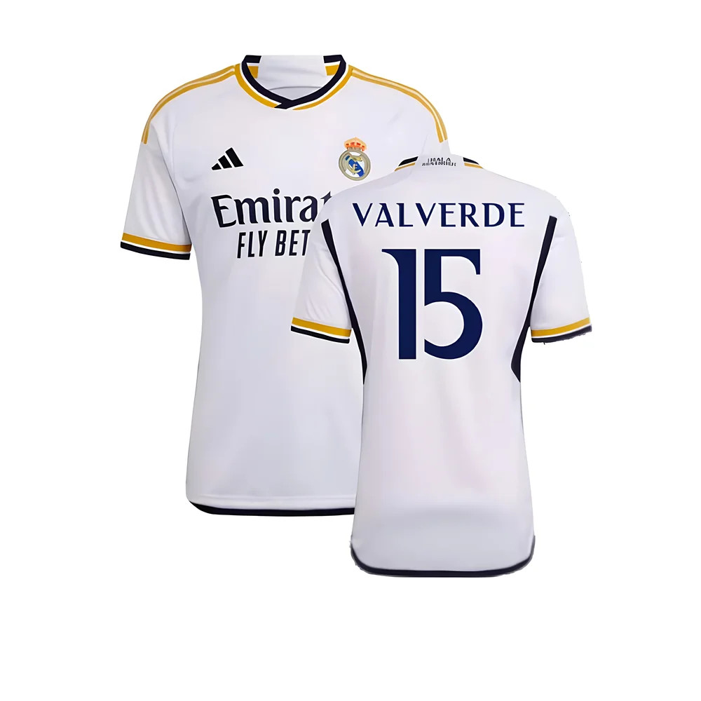 '23-'24 Real Madrid Home Shirt (Valverde 15) Polyester Made By: Adidas Men's White 3XL