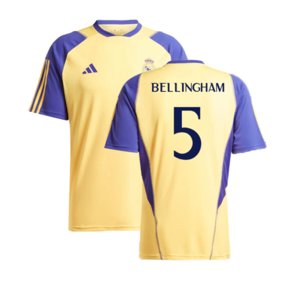 '23-'24 Real Madrid Training Shirt (Spark) (Bellingham 5) Polyester Made By: Adidas Men's Yellow Medium