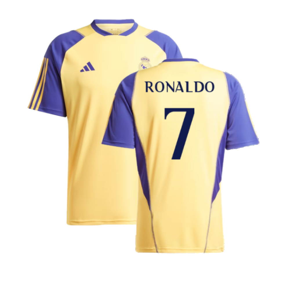 '23-'24 Real Madrid Training Shirt (Spark) (Ronaldo 7) Polyester Made By: Adidas Men's Yellow Medium