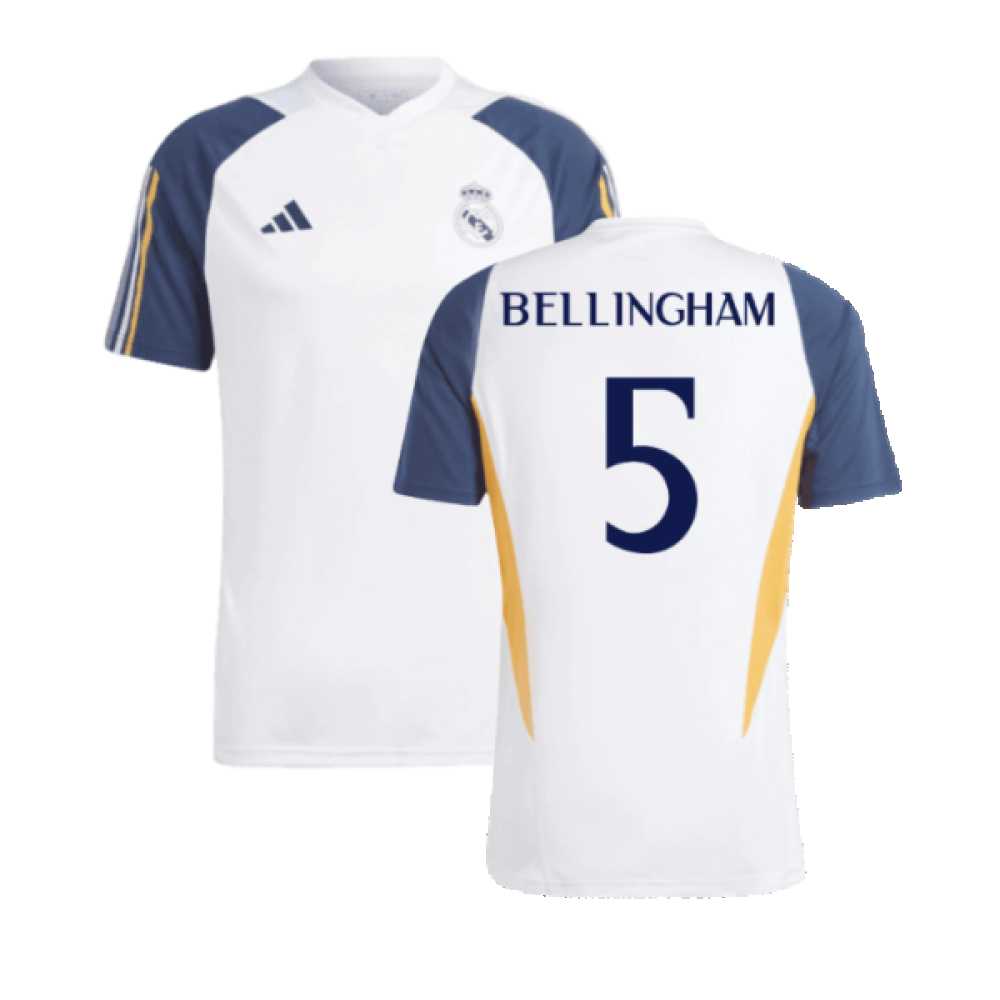 '23-'24 Real Madrid Training Shirt (White) (Bellingham 5) Polyester Made By: Adidas Men's White Xxl
