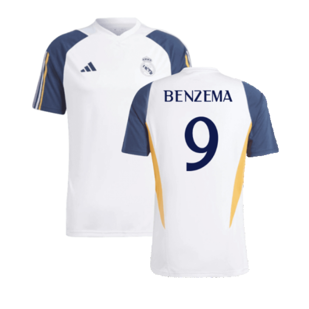 '23-'24 Real Madrid Training Shirt (White) (Benzema 9) Polyester Made By: Adidas Men's White Xxl