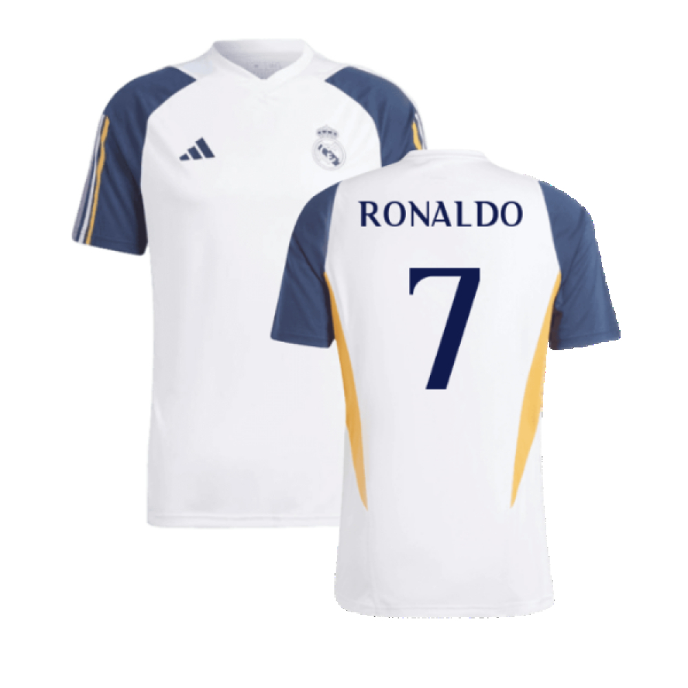 '23-'24 Real Madrid Training Shirt (White) (Ronaldo 7) Polyester Made By: Adidas Men's White Xxl