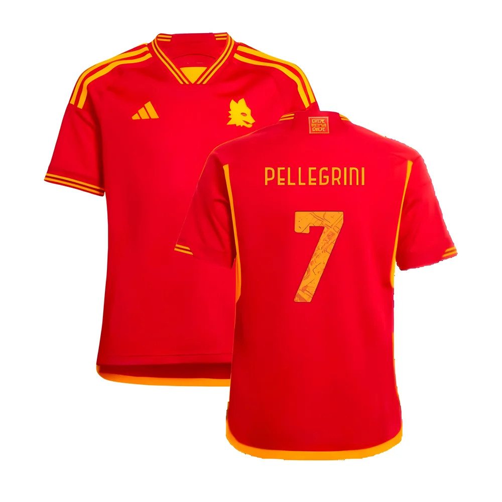 '23-'24 Roma Home Shirt (Kids) (Pellegrini 7) Polyester Lorenzo Pellegrini Made By: Adidas Unisex Kids Red Size 9-10