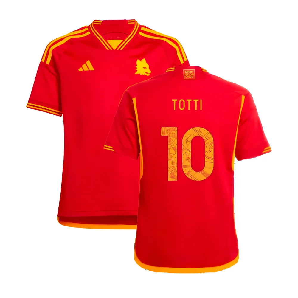 '23-'24 Roma Home Shirt (Kids) (Totti 10) Polyester Francesco Totti Made By: Adidas Unisex Kids Red Size 9-10