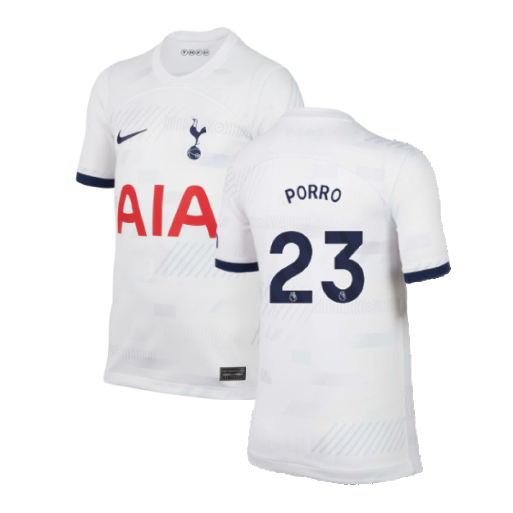 '23-'24 Tottenham Home Shirt (Kids) (Porro 23) Polyester Made By: Nike Unisex Kids White Extra Small