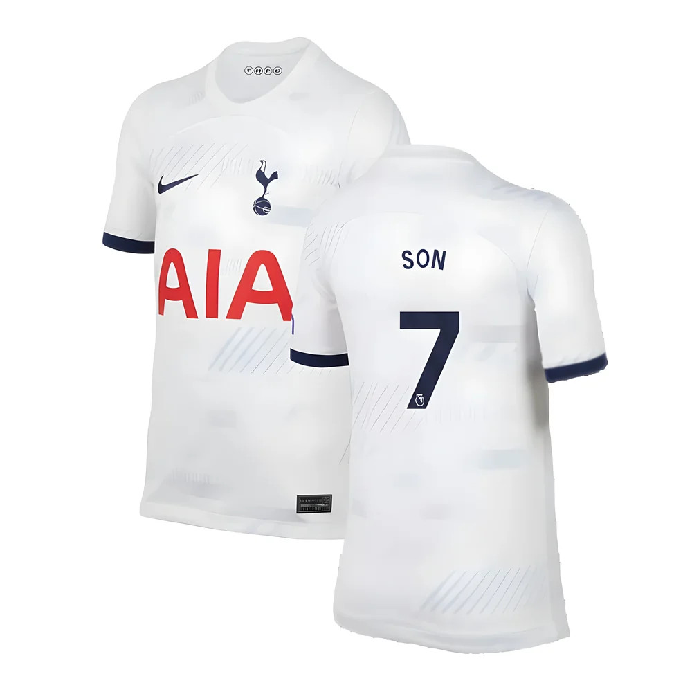'23-'24 Tottenham Home Shirt (Kids) (Son 7) Polyester Made By: Nike Unisex Kids White Extra Small
