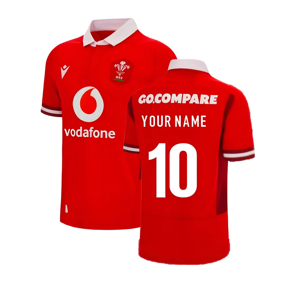 '23-'24 Wales Rugby Wru Home Poly Shirt (Your Name) Polyester Made By: Macron Men's Red 4XL