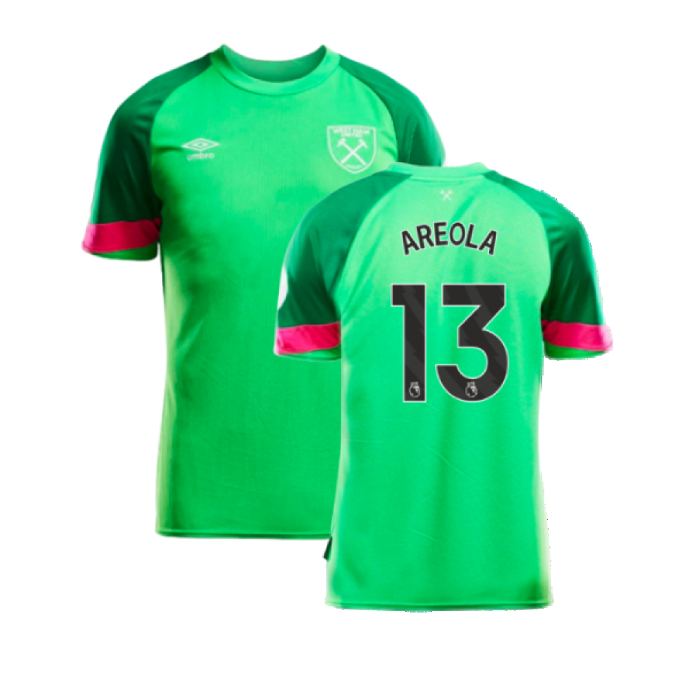 '23-'24 West Ham Home Goalkeeper Shirt (Green) - Kids (Areola 13) Polyester Made By: Umbro Unisex Kids Green Medium