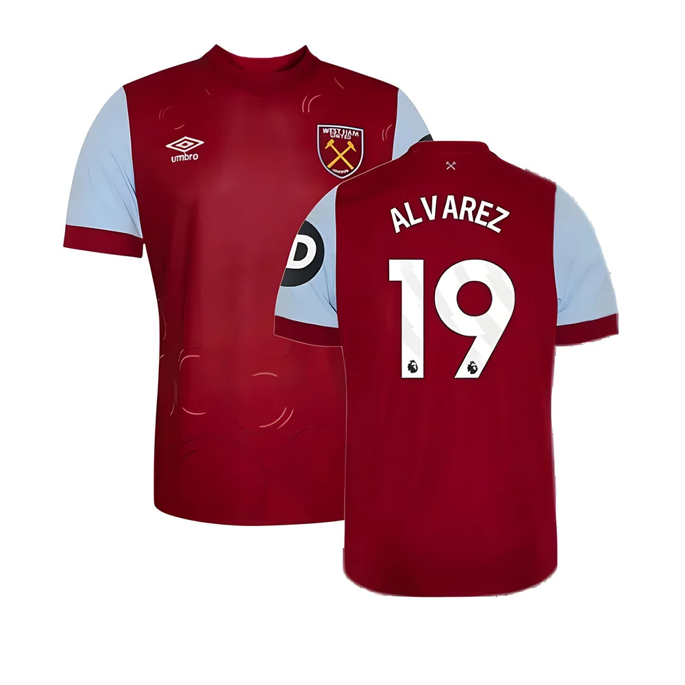 '23-'24 West Ham Home Shirt (Kids) (Alvarez 19) Polyester Edson Alvarez Made By: Umbro Unisex Kids Claret Extra Large