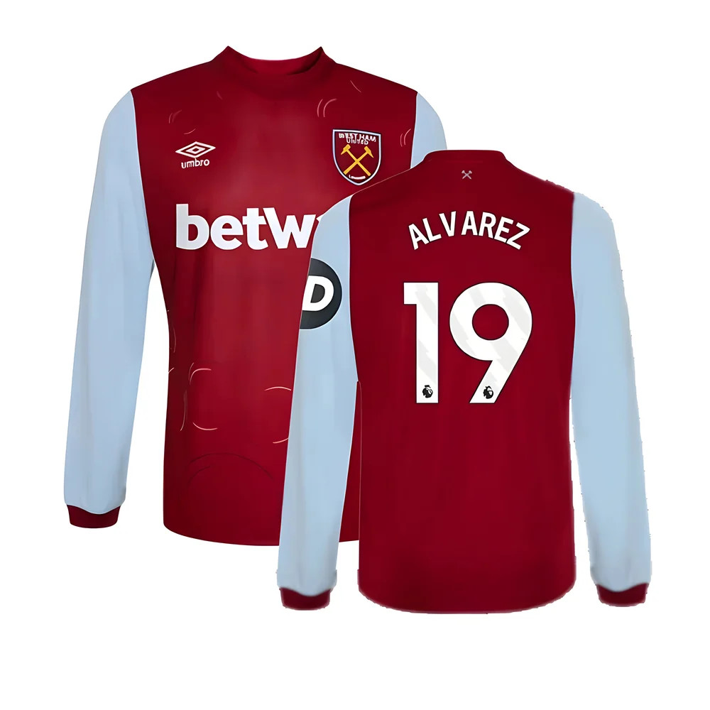 '23-'24 West Ham Long Sleeve Home Shirt (Alvarez 19) Polyester Edson Alvarez Made By: Umbro Men's Claret Small