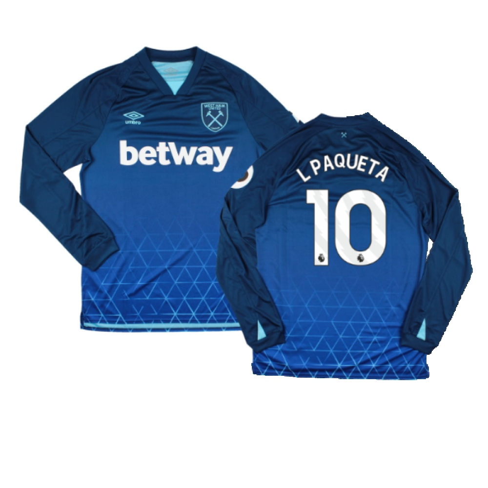 '23-'24 West Ham Long Sleeve Third Shirt (L Paqueta 10) Polyester Lucas Paquetá Made By: Umbro Men's Blue Large