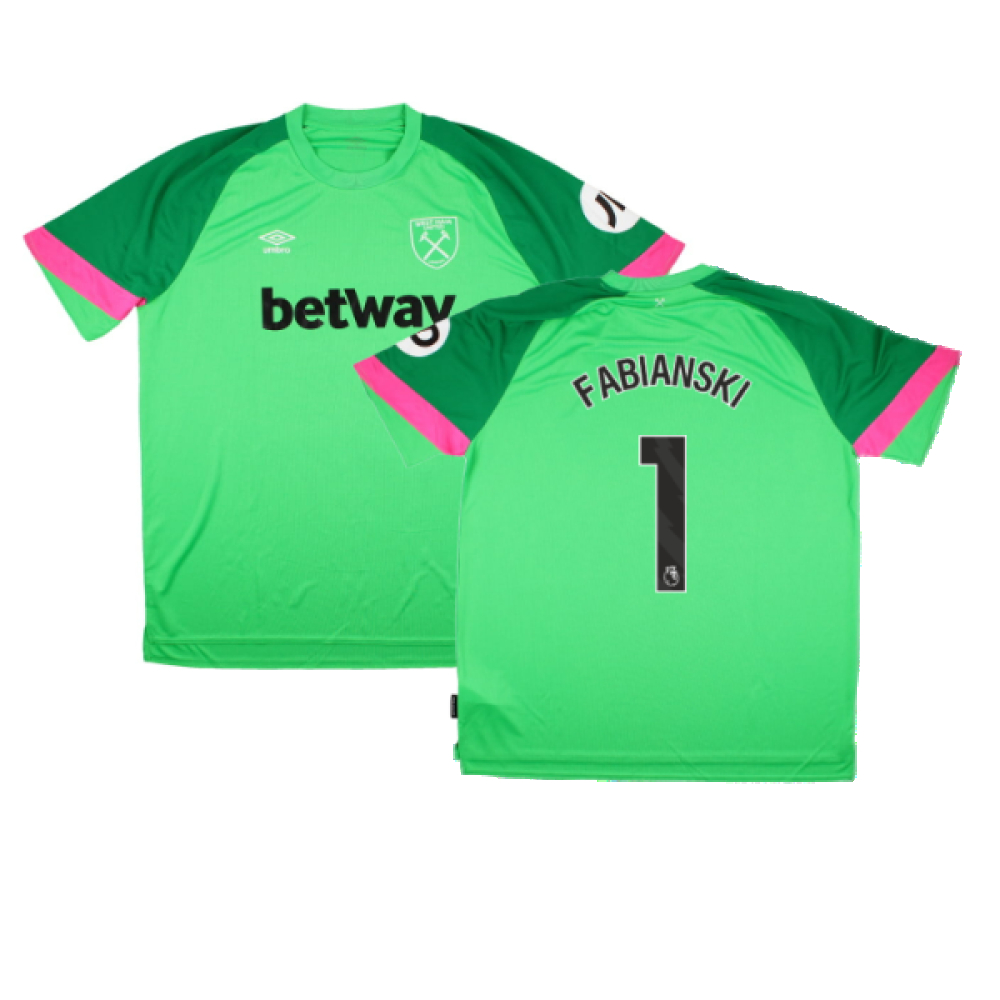 '23-'24 West Ham Ss Home Goalkeeper Shirt (Green) (Fabianski 1) Polyester Made By: Umbro Men's Green Medium