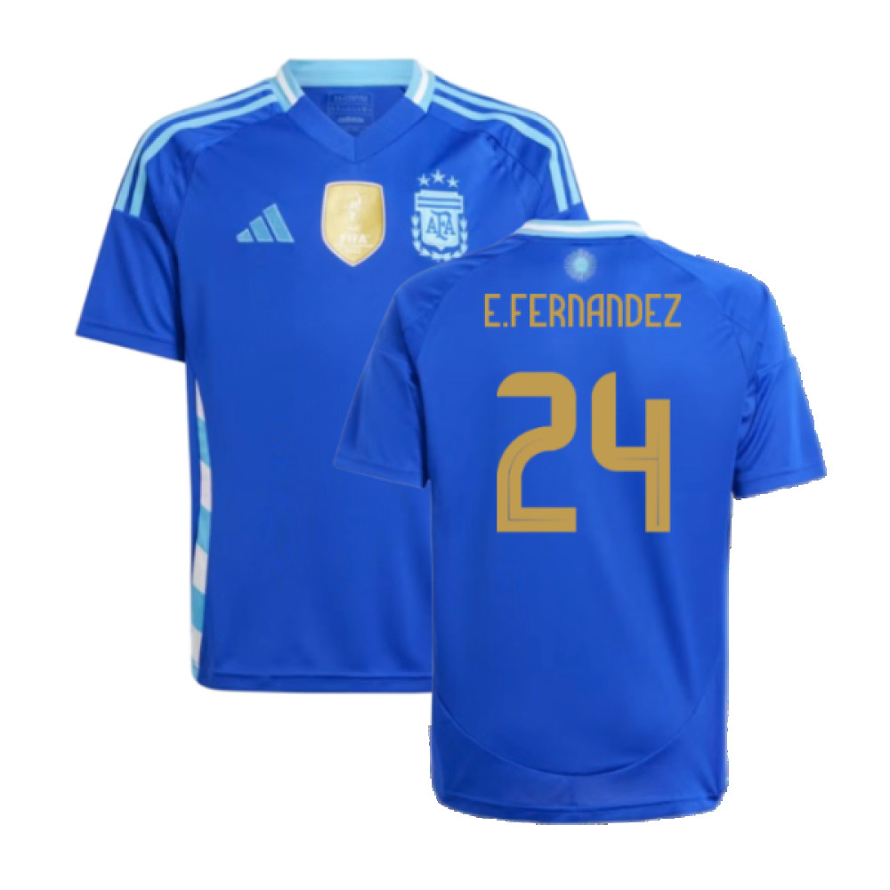 '24-'25 Argentina Away Shirt (Kids) (E.fernandez 24) Polyester Made By: Adidas Unisex Kids Blue Size 11-12