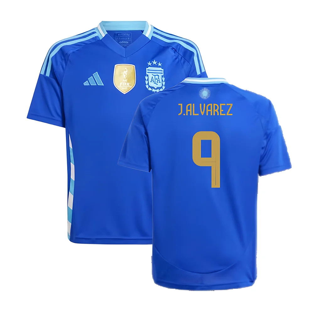 '24-'25 Argentina Away Shirt (Kids) (J.alvarez 9) 11-12 Polyester Julian Alvarez Made By: Adidas Unisex Kids Blue Size 15-16