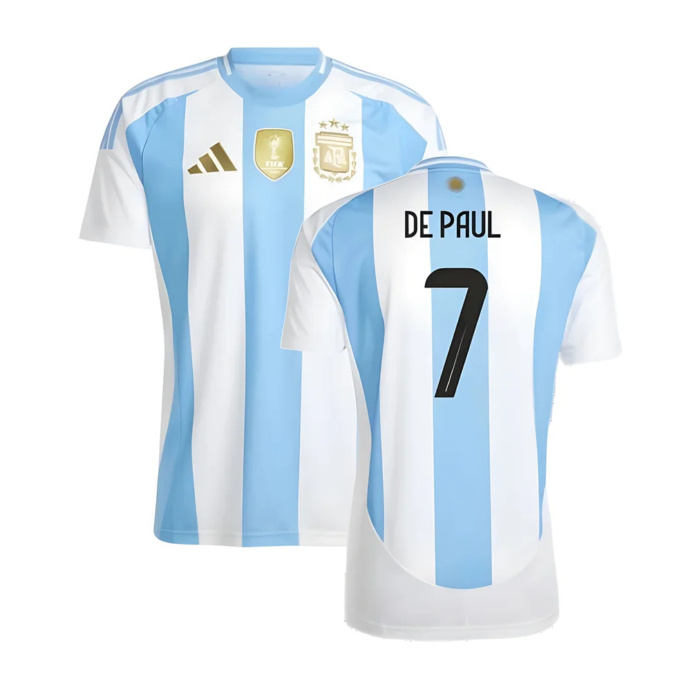'24-'25 Argentina Home Shirt (De Paul 7) Polyester Rodrigo De Paul Made By: Adidas Men's White Extra Large