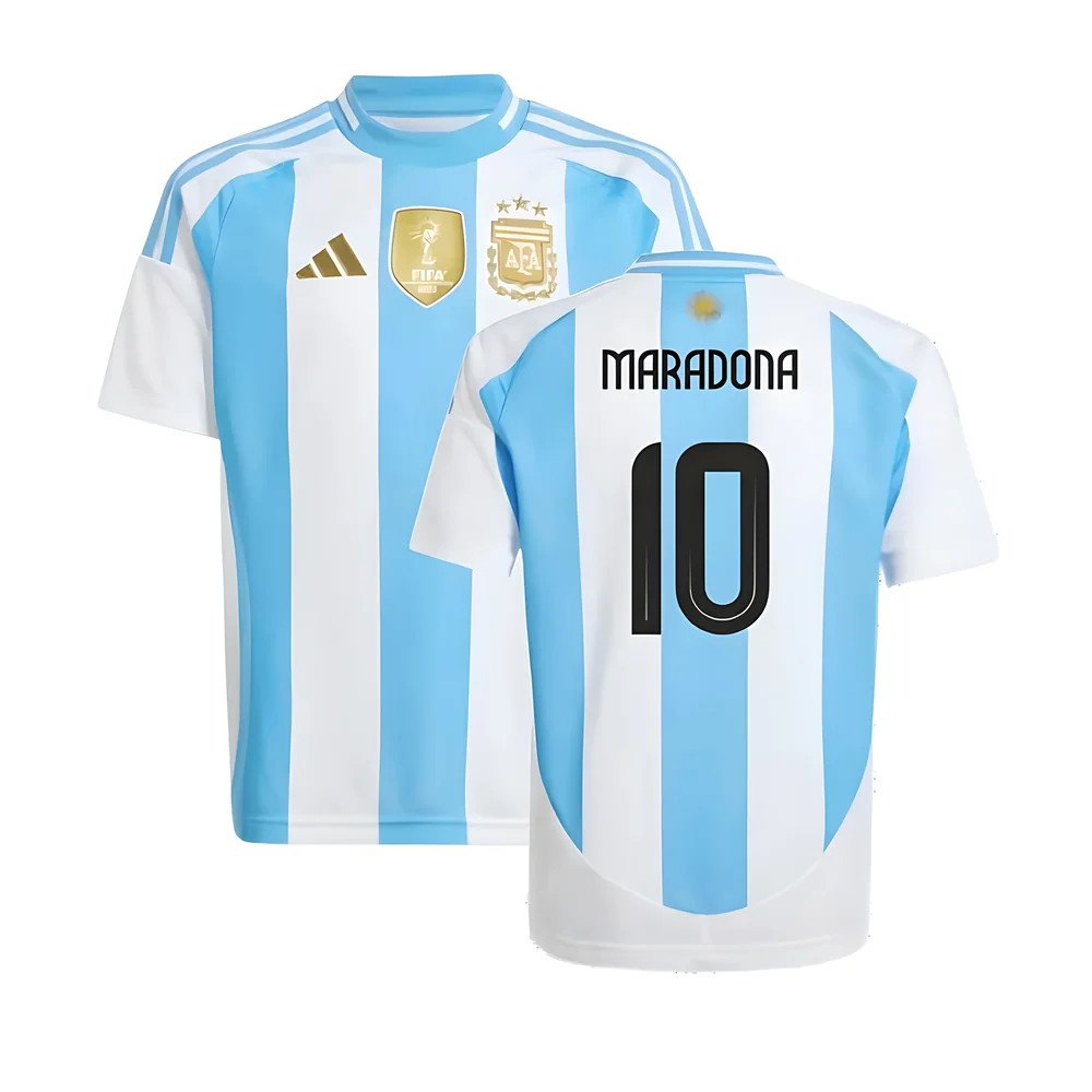 '24-'25 Argentina Home Shirt (Kids) (Maradona 10) Polyester Diego Maradona Made By: Adidas Unisex Kids White Size 13-14