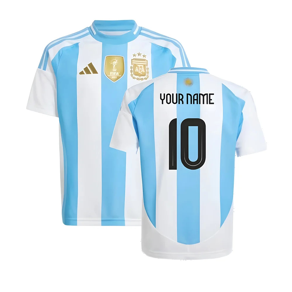 '24-'25 Argentina Home Shirt (Kids) (Your Name) 13-14 Polyester Made By: Adidas Unisex Kids White Size 15-16