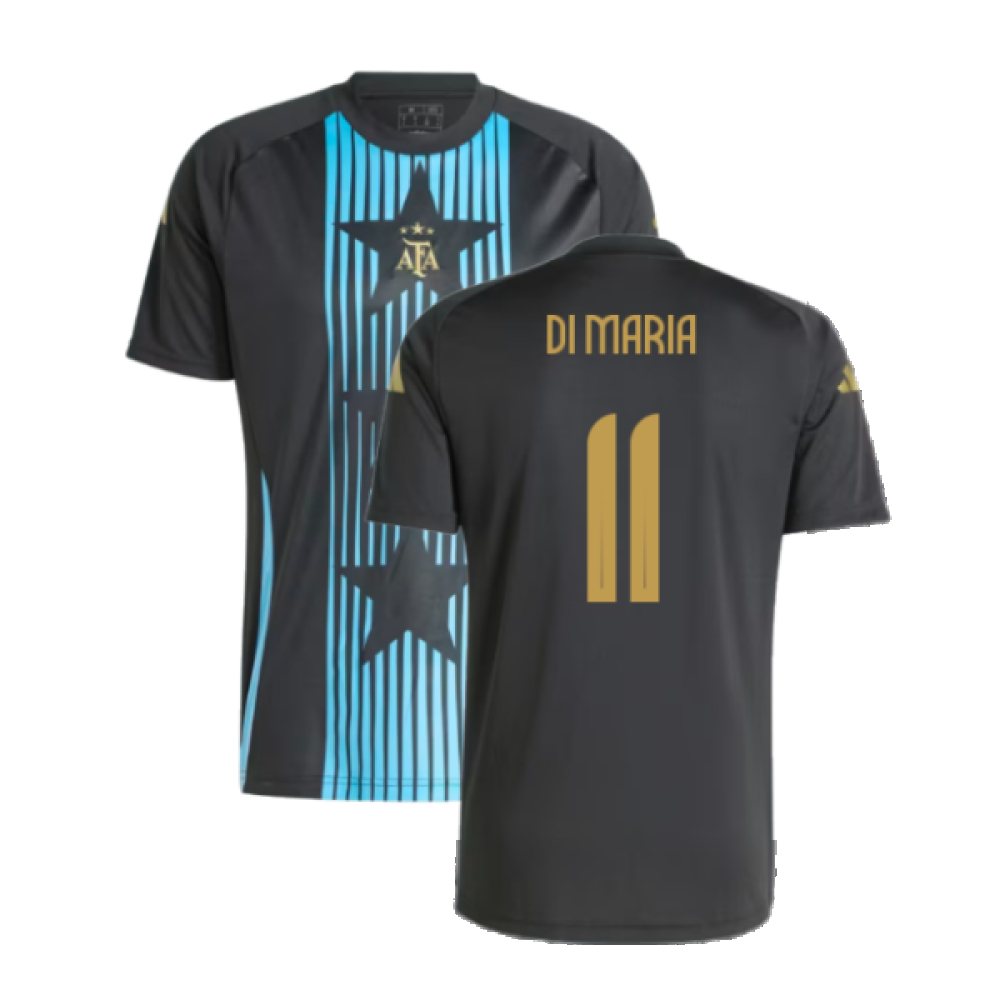 '24-'25 Argentina Pre-Match Shirt (Black) (Di Maria 11) Polyester Angel Di Maria Made By: Adidas Men's Black Medium