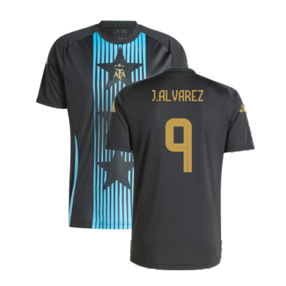 '24-'25 Argentina Pre-Match Shirt (Black) (J.alvarez 9) Polyester Julian Alvarez Made By: Adidas Men's Black Small