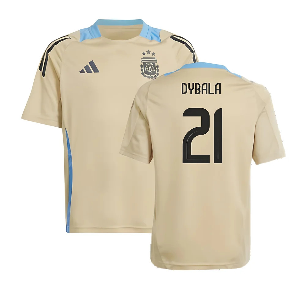 '24-'25 Argentina Training Jersey (Hazy ) - Kids (Dybala 21) Polyester Paulo Dybala Made By: Adidas Unisex Kids Beige Size 9-10