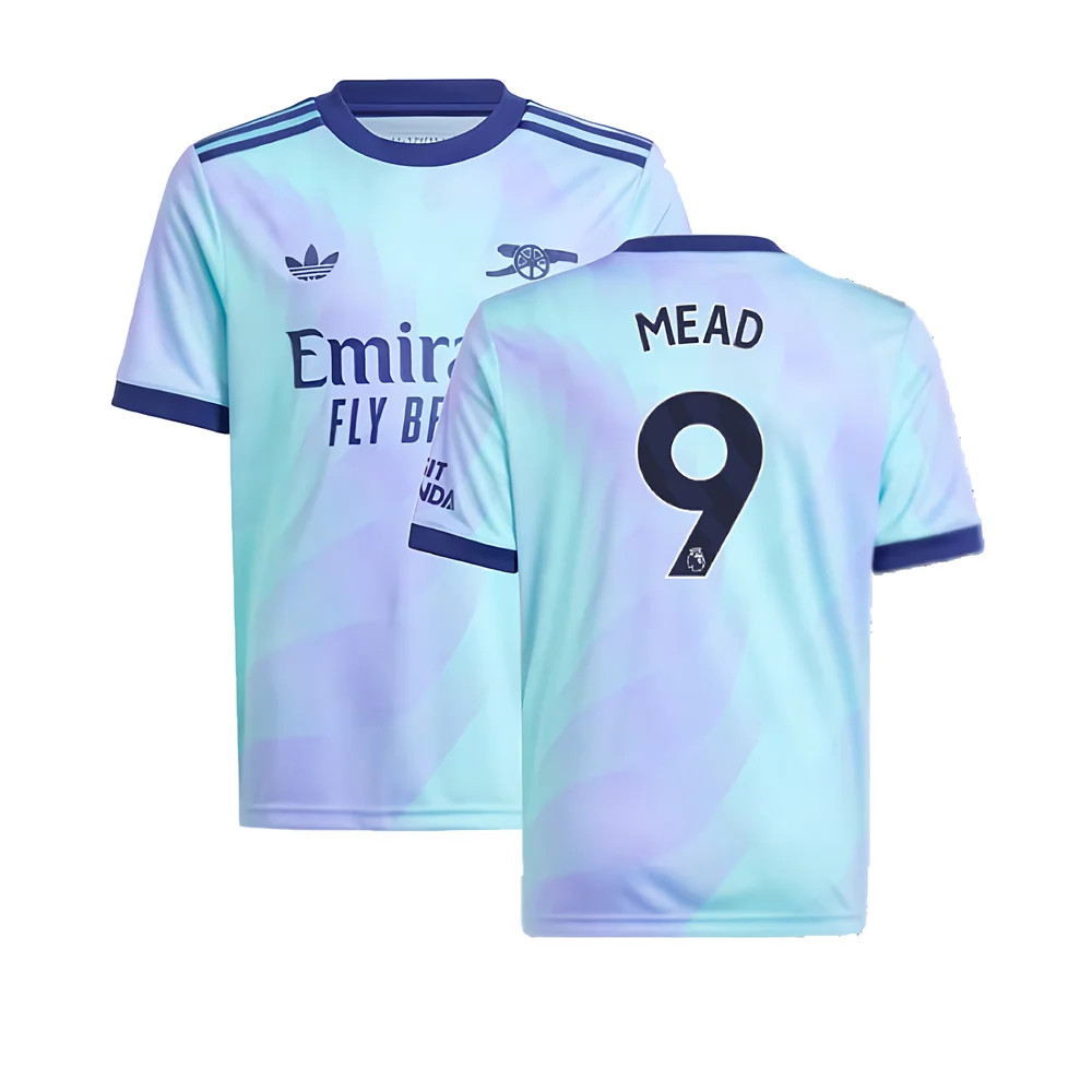 '24-'25 Arsenal Third Shirt (Kids) (Mead 9) Polyester Made By: Adidas Unisex Kids Blue Size 11-12