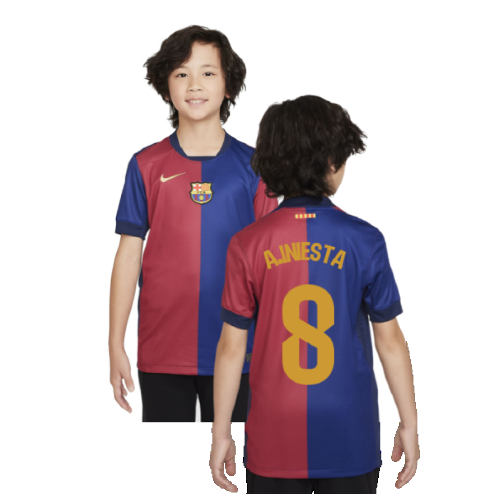 '24-'25 Barcelona Home Shirt (Sponsorless) - Kids (A.iniesta 8) Polyester Made By: Nike Unisex Kids Red Extra Large