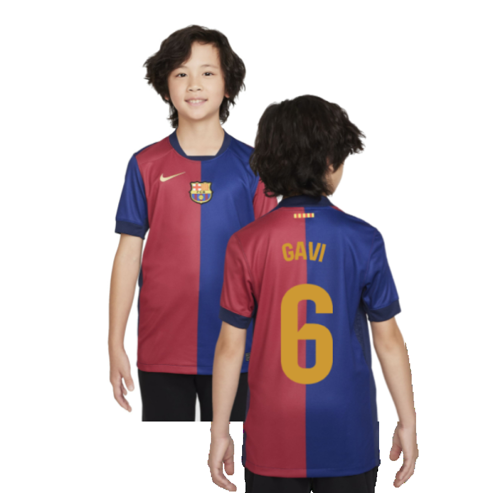 '24-'25 Barcelona Home Shirt (Sponsorless) - Kids (Gavi 6) Polyester Made By: Nike Unisex Kids Red Extra Large