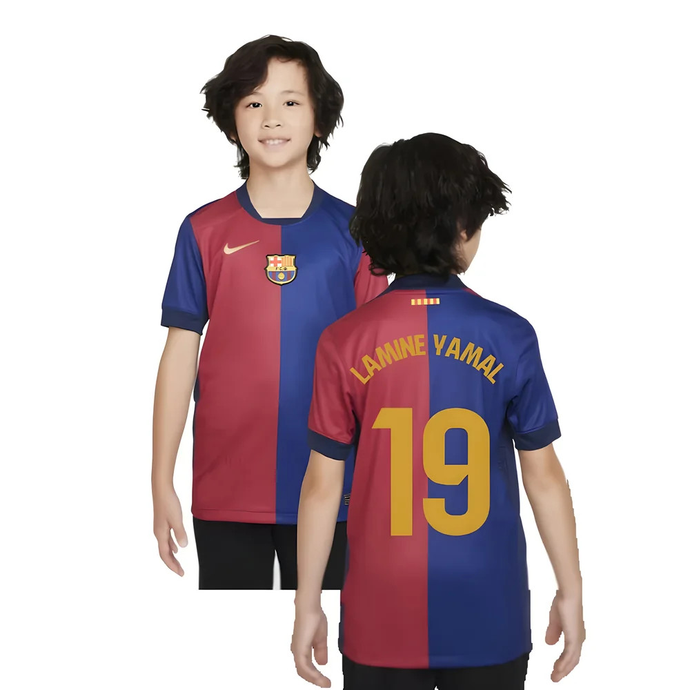 '24-'25 Barcelona Home Shirt (Sponsorless) - Kids (Lamine Yamal 19) Polyester Made By: Nike Unisex Kids Red Small