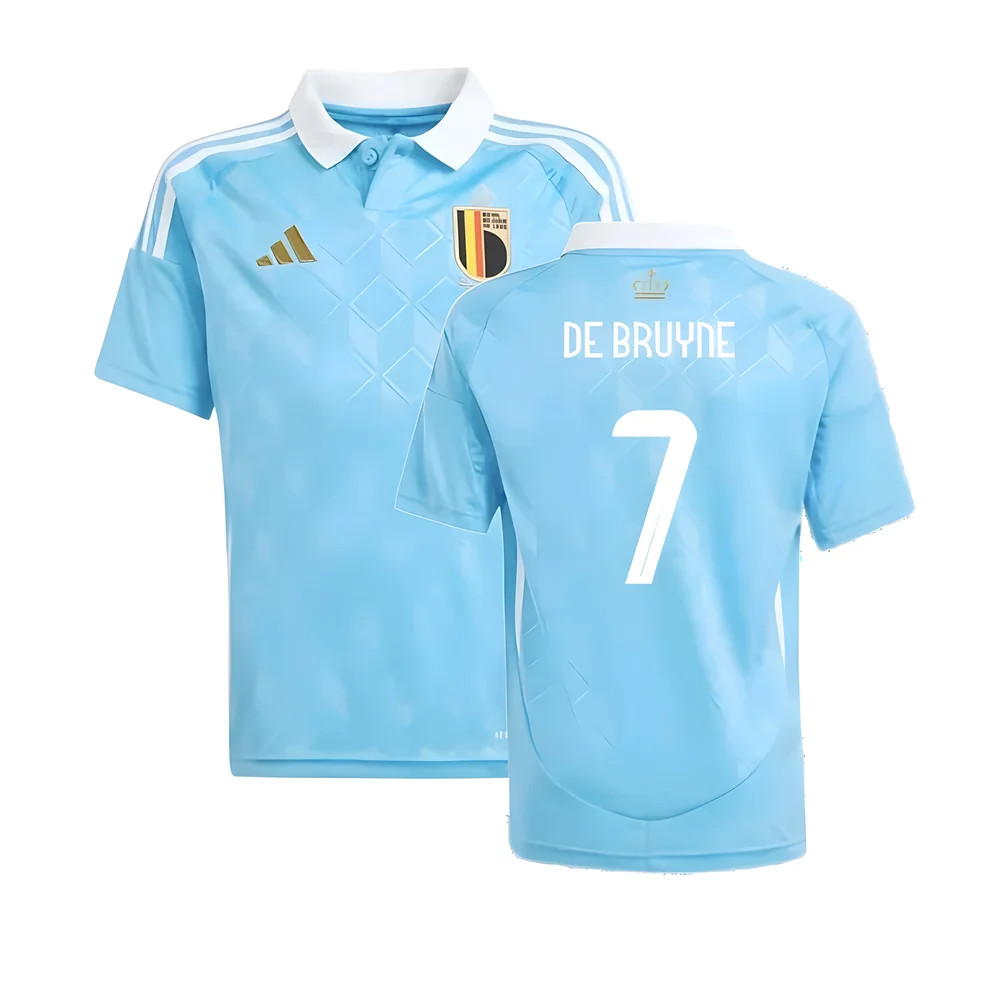 '24-'25 Belgium Away Shirt (Kids) (De Bruyne 7) Polyester Made By: Adidas Unisex Kids Blue Size 7-8