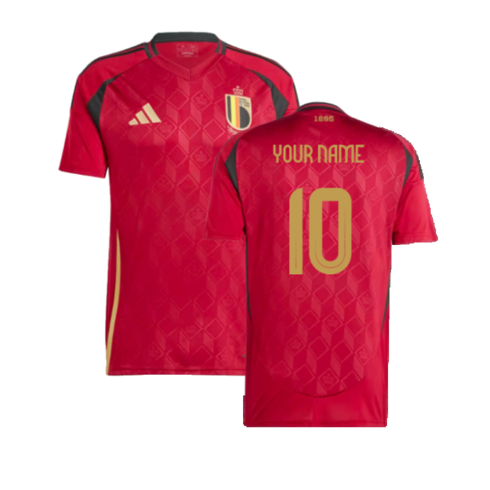 '24-'25 Belgium Home Shirt (Your Name) Polyester Made By: Adidas Men's Red Extra Large