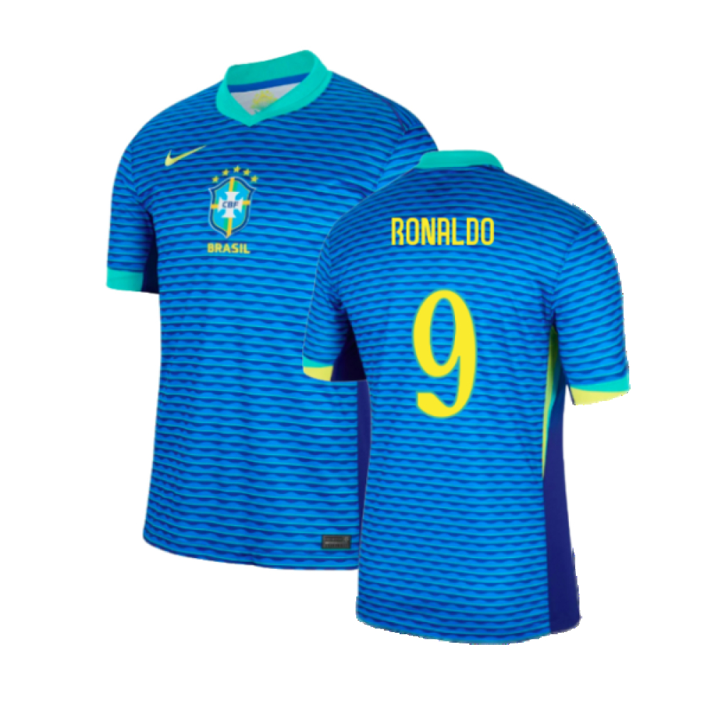 '24-'25 Brazil Away Shirt (Ronaldo 9) Polyester Made By: Nike Men's Blue Extra Large