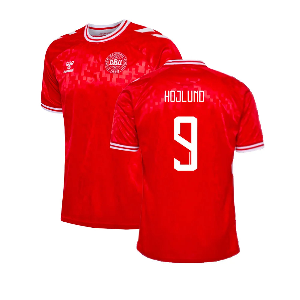 '24-'25 Denmark Home Shirt (Hojlund 9) Polyester Made By: Hummel Men's Red Medium