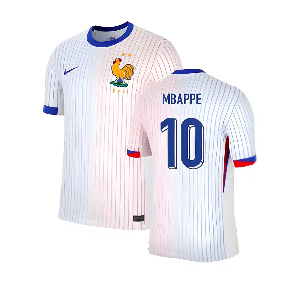 '24-'25 France Away Shirt (Mbappe 10) Polyester Made By: Nike Men's White Xxl