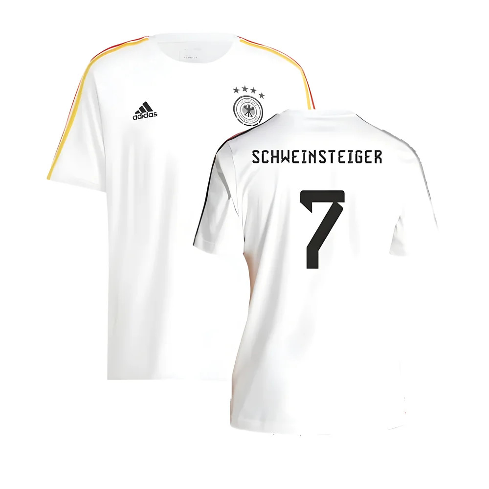 '24-'25 Germany 3S Dna Tee (White) (Schweinsteiger 7) Polyester Bastian Schweinsteiger Made By: Adidas Men's White Medium
