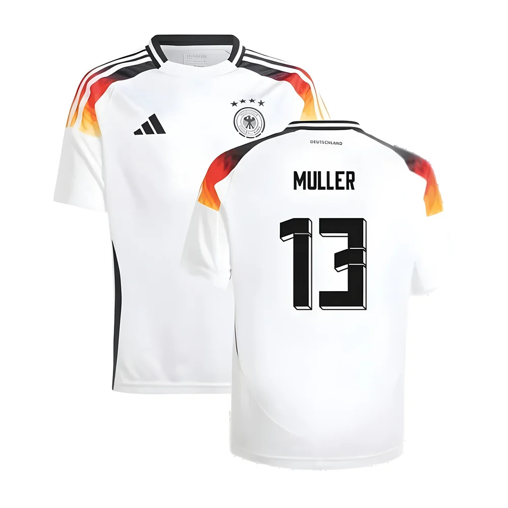 '24-'25 Germany Home Shirt (Kids) (Muller 13) 7-8 Polyester Made By: Adidas Unisex Kids White Size 9-10