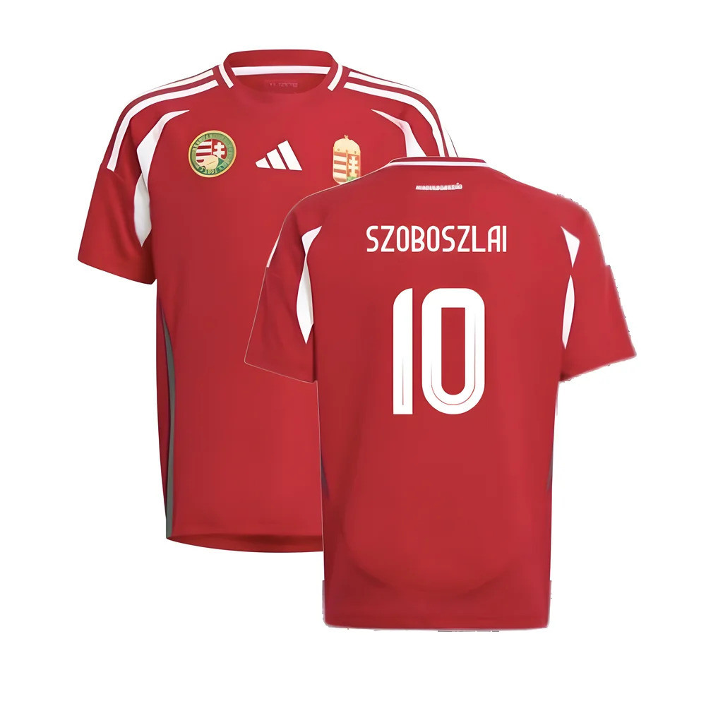 '24-'25 Hungary Home Shirt (Kids) (Szoboszlai 10) Polyester Dominik Szoboszlai Made By: Adidas Unisex Kids Red Size 9-10