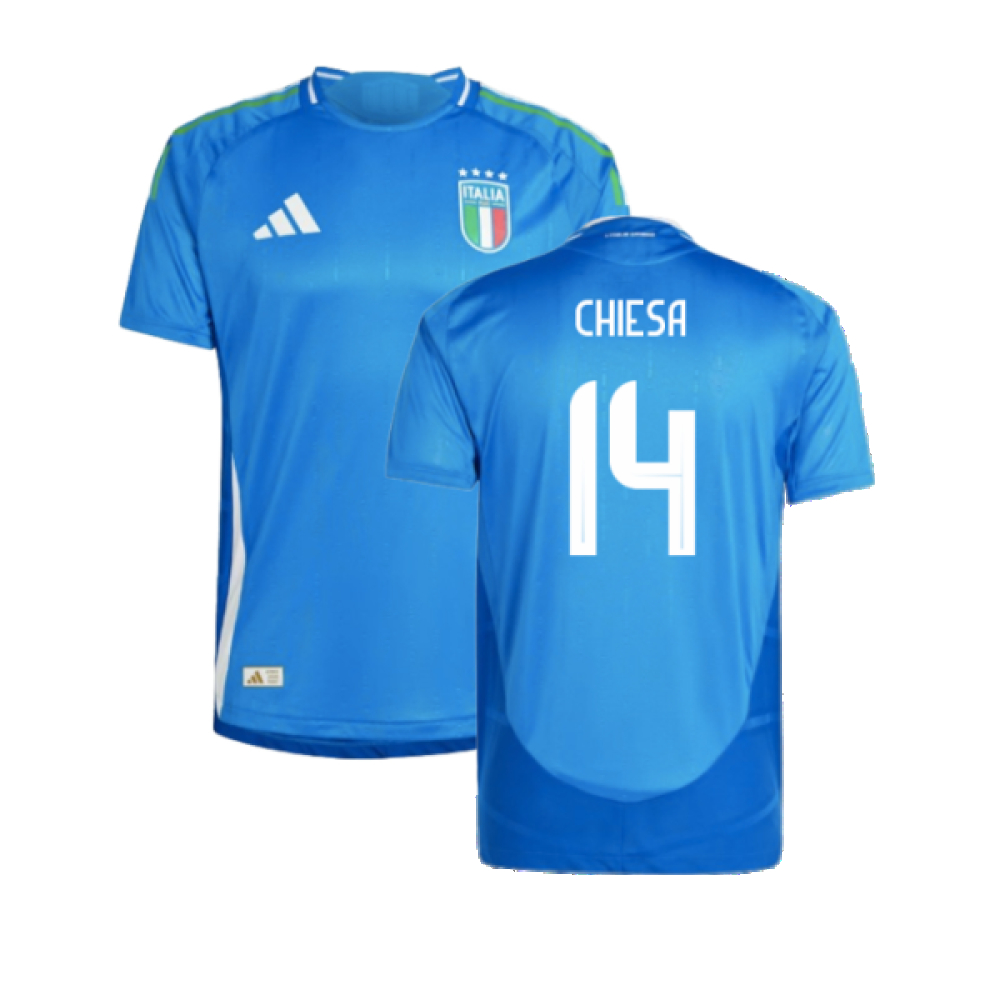 '24-'25 Italy Authentic Home Shirt (Chiesa 14) Polyester Federico Chiesa Made By: Adidas Men's Blue Medium