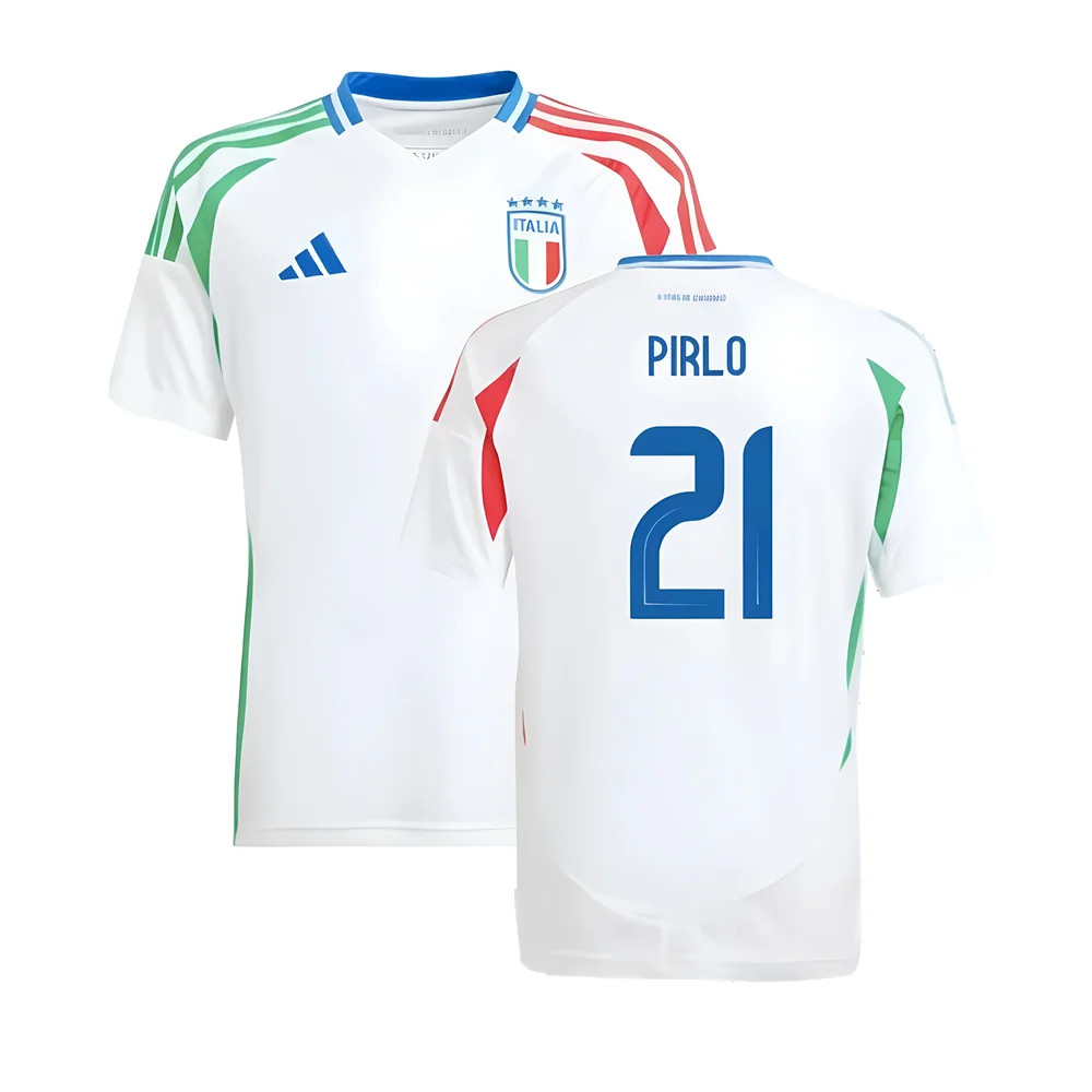 '24-'25 Italy Away Shirt (Kids) (Pirlo 21) 7-8 Polyester Andrea Pirlo Made By: Adidas Unisex Kids White Size 9-10