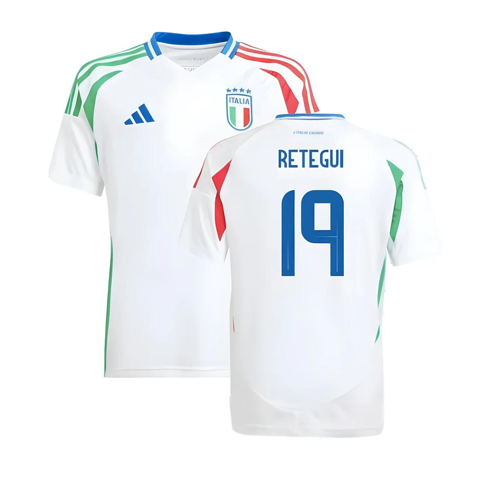 '24-'25 Italy Away Shirt (Kids) (Retegui 19) 7-8 Polyester Mateo Retegui Made By: Adidas Unisex Kids White Size 11-12