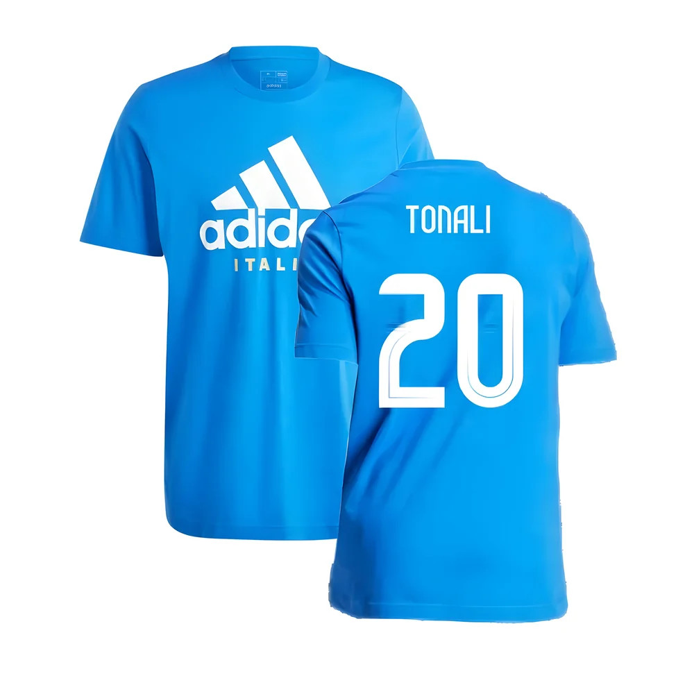 '24-'25 Italy Dna Graphic Tee (Blue) (Tonali 20) Polyester Sandro Tonali Made By: Adidas Men's Blue Medium