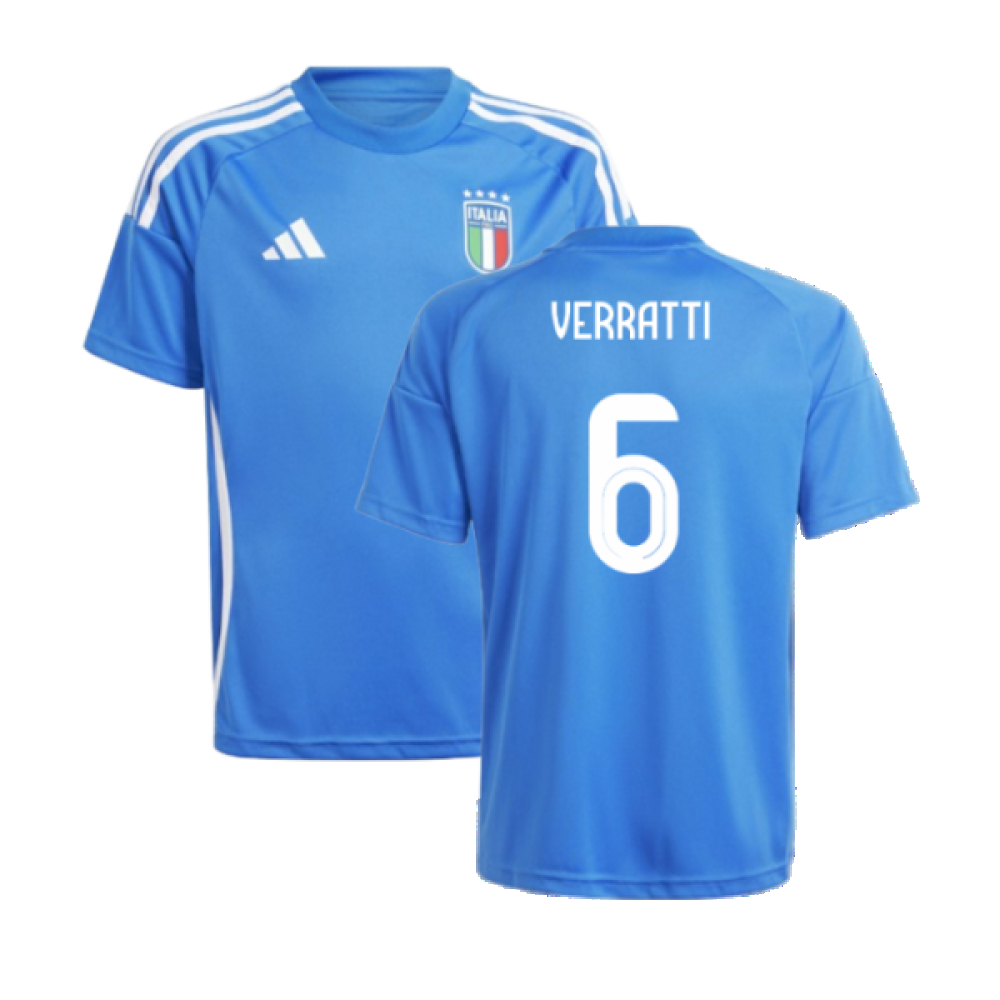 '24-'25 Italy Home Fan Jersey (Kids) (Verratti 6) Polyester Marco Verratti Made By: Puma Unisex Kids Blue Size 7-8