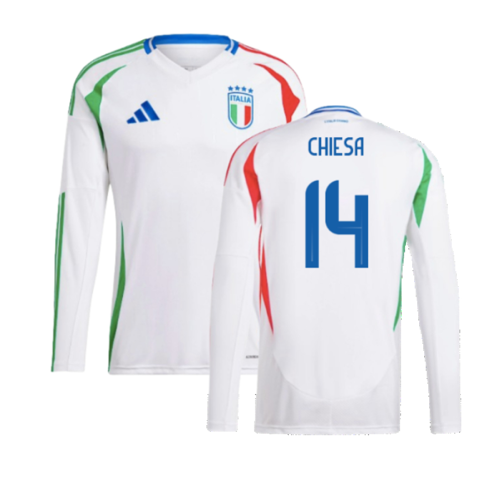 '24-'25 Italy Long Sleeve Away Shirt (Chiesa 14) Polyester Federico Chiesa Made By: Adidas Men's White Xxl
