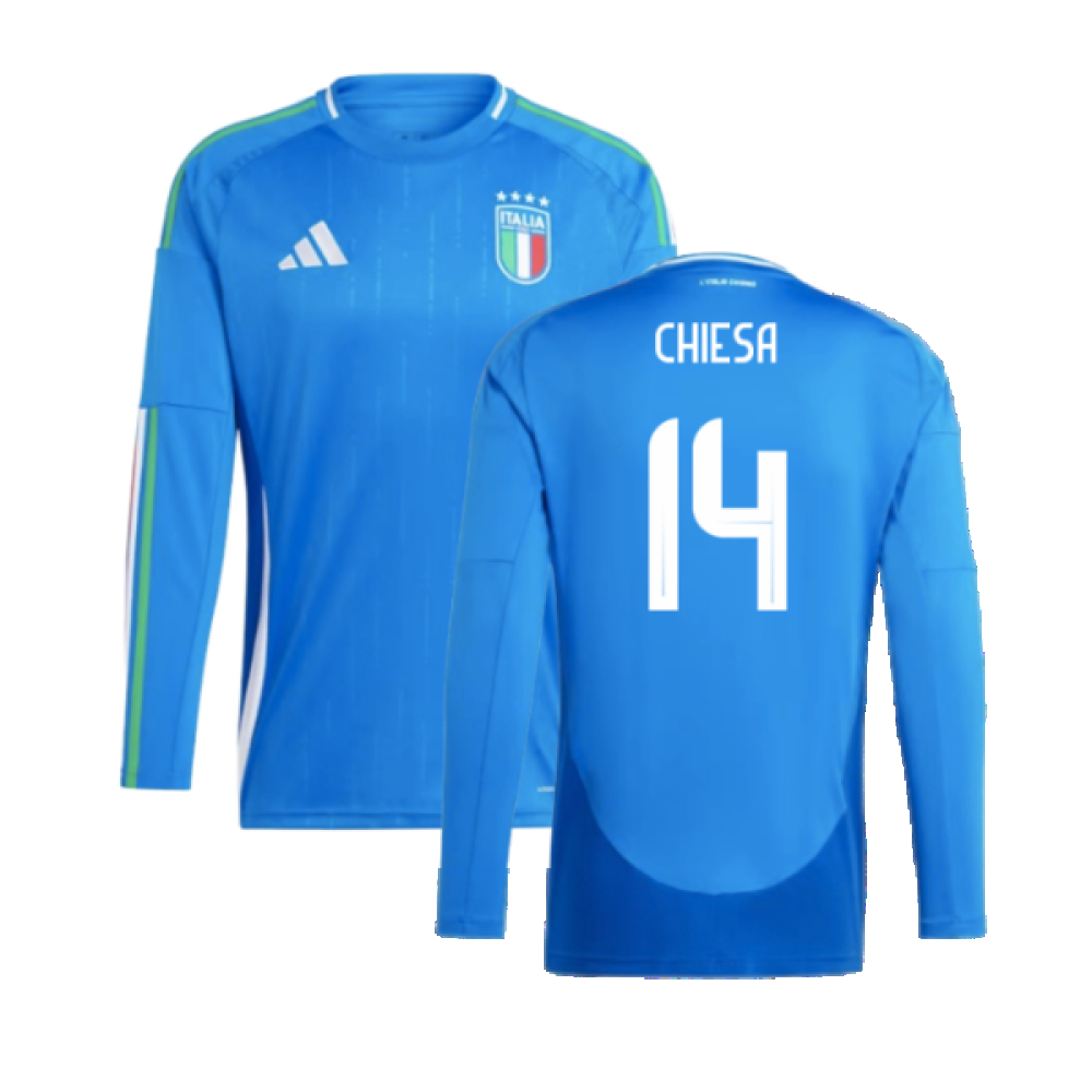 '24-'25 Italy Long Sleeve Home Shirt (Chiesa 14) Polyester Federico Chiesa Made By: Adidas Men's Blue Xxl