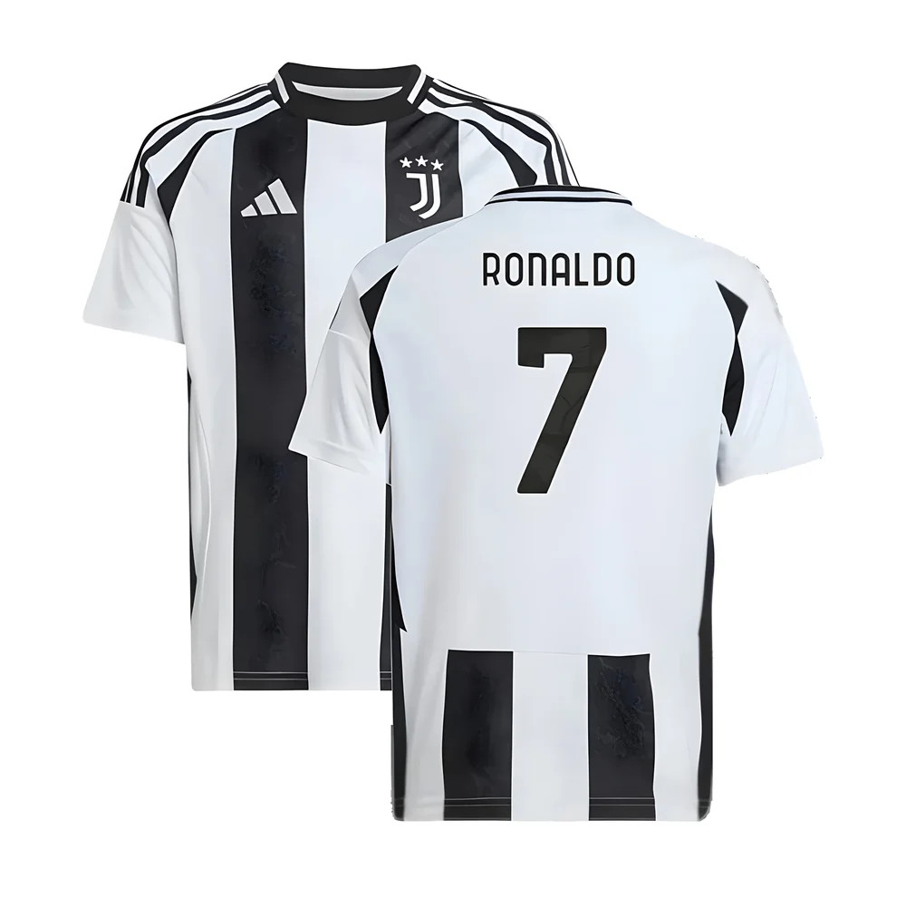 '24-'25 Juventus Home Shirt (Kids) (Ronaldo 7) Polyester Made By: Adidas Unisex Kids Black Size 7-8