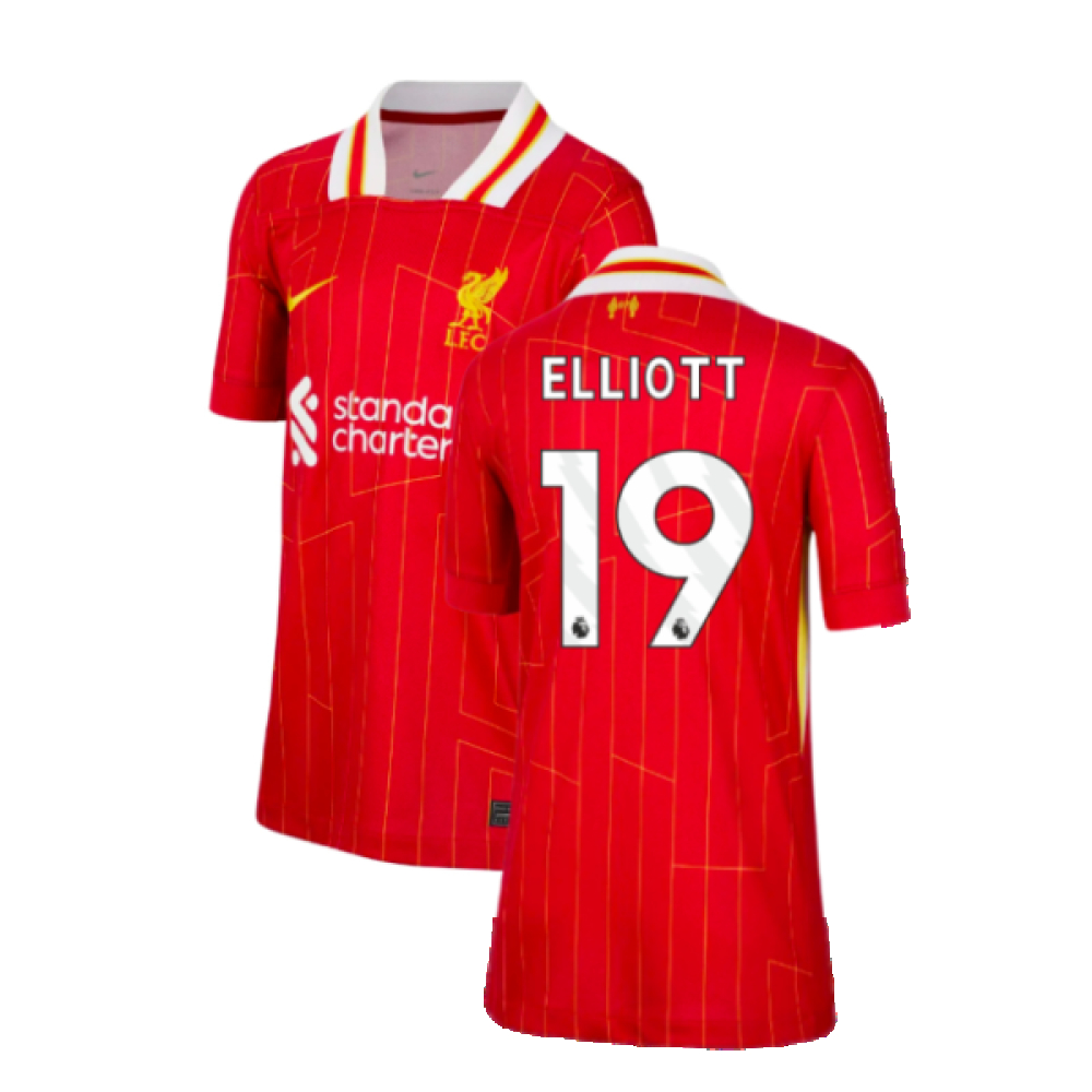 '24-'25 Liverpool Home Shirt (Kids) (Elliott 19) Polyester Made By: Nike Unisex Kids Red Medium