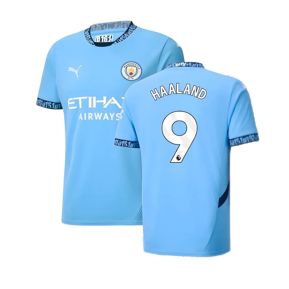 '24-'25 Man City Home Shirt (Haaland 9) Polyester Manchester City Made By: Puma Men's Blue Small