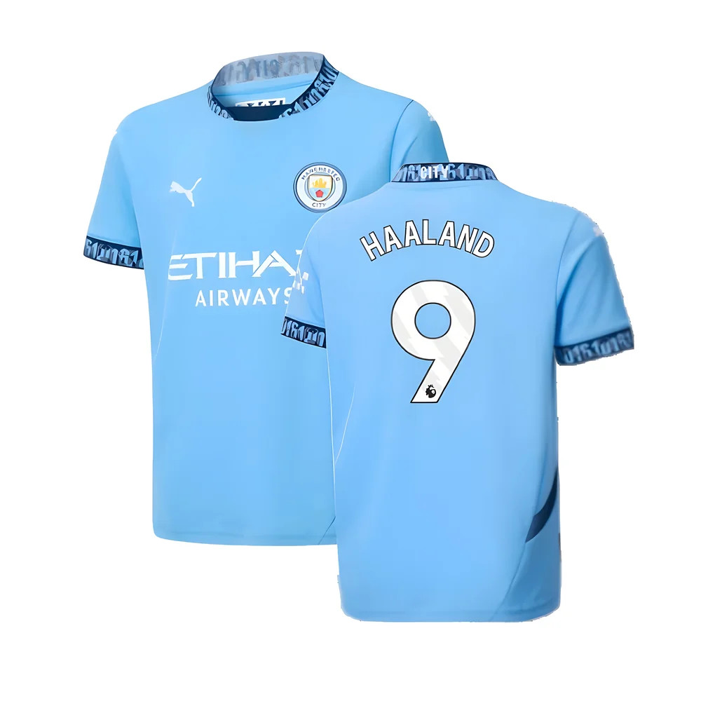 '24-'25 Man City Home Shirt (Kids) (Haaland 9) 9-10 Polyester Manchester City Made By: Puma Unisex Kids Blue Size 13-14